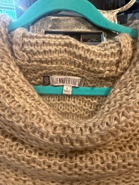 Jennifer Lopez Taupe Open-Knit Cowl Neck Sweater